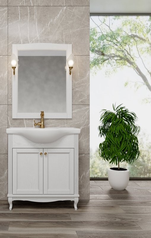 Мебель для ванной комнаты ValenHouse Эллина 80 белая, 2 дверцы, ручки бронза