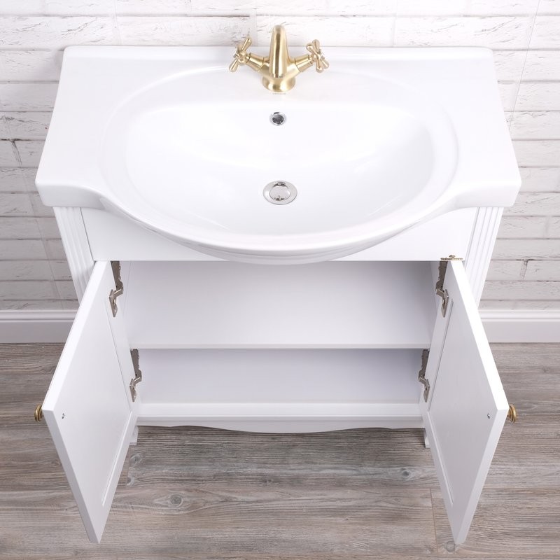 Мебель для ванной комнаты ValenHouse Эллина 80 белая, 2 дверцы, ручки бронза