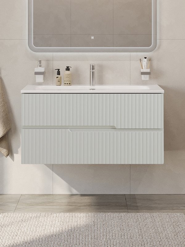 Тумба под раковину без столешницы Cezares Duet-n 100 подвесная, 2 ящика, жемчужная серая