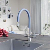 Смеситель для кухни Lemark Comfort LM3075C-SkyBlue с гибким изливом, хром, голубой