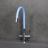 Смеситель для кухни Lemark Comfort LM3075C-SkyBlue с гибким изливом, хром, голубой