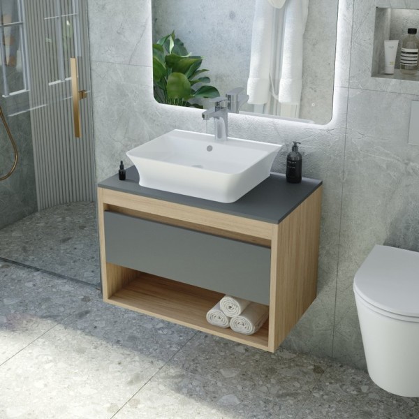 Тумба с раковиной Teymi Ritta 65 дуб эврика, матовый графит, раковина Aina 49