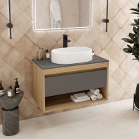 Тумба с раковиной Teymi Ritta 85 дуб эврика, матовый графит, раковина Iva 52