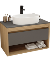 Тумба с раковиной Teymi Ritta 85 дуб эврика, матовый графит, раковина Iva 52