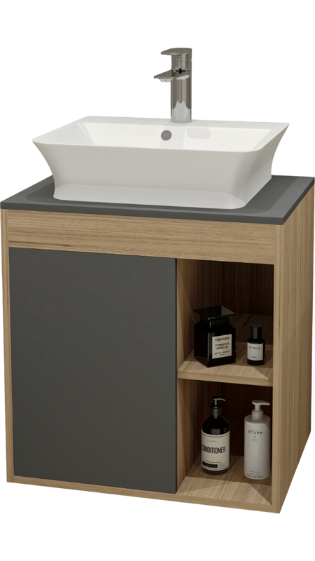 Тумба с раковиной Teymi Nura 60 дуб эврика, матовый графит, раковина Aina 49