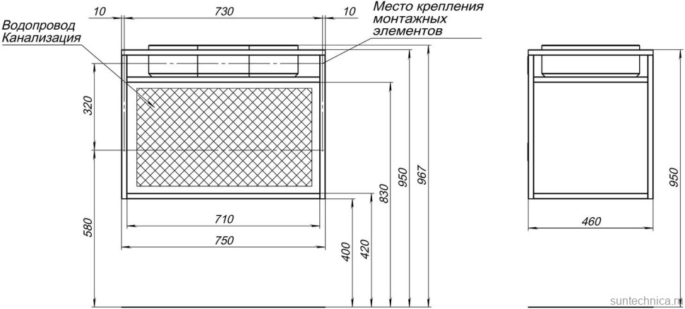 Консоль с раковиной Allen Brau Liberty 75 подвесная, черный браш, столешница бежевая