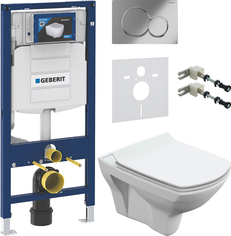 Комплект Унитаз подвесной Cersanit Carina XL Clean On DPL EO slim + Крепления Geberit Duofix 111.815.00.1 к стене + Звукоизоляция + Инсталляция UP 320 111.300.00.5 + Кнопка Sigma 01 115.770.21.5 хром