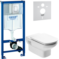 Комплект Унитаз подвесной Roca Dama senso + Крышка Dama Senso ZRU9302820 c микролифтом, петли хром + Инсталляция Grohe Rapid SL 38772001 3 в 1 с кнопкой смыва + Звукоизоляция