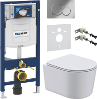 Комплект Унитаз подвесной Art&Max Bolzano AM001CHR/SC с микролифтом, белый + Крепления Geberit Duofix 111.815.00.1 к стене + Звукоизоляция + Инсталляция UP 320 111.300.00.5 + Кнопка Sigma 01 115.770.21.5 хром