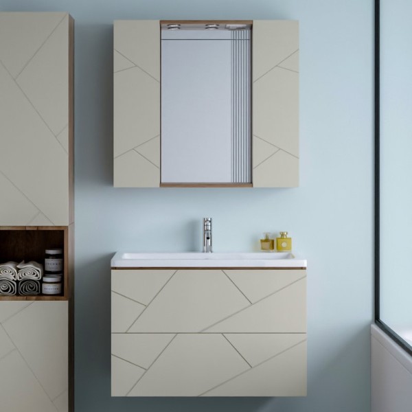 Мебель для ванной комнаты Бриклаер Кристалл 80 латте, дуб крафт табачный