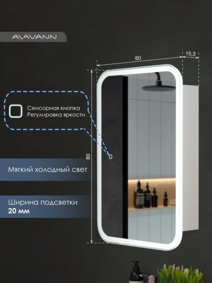 Зеркало-шкаф Alavann Cosmetic Light 60x80 с приближением, с подсветкой, глянцевый белый