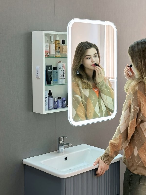 Зеркало-шкаф Alavann Cosmetic Light 60x80 с приближением, с подсветкой, глянцевый белый