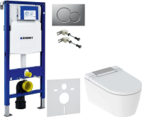 Комплект Умный унитаз Geberit AquaClean Sela 146.224.21.1 вставка глянцевый хром + Крепления Duofix 111.815.00.1 к стене + Звукоизоляция + Инсталляция UP 320 111.300.00.5 + Кнопка Sigma 01 115.770.JQ.5 лакированная, матовый хром