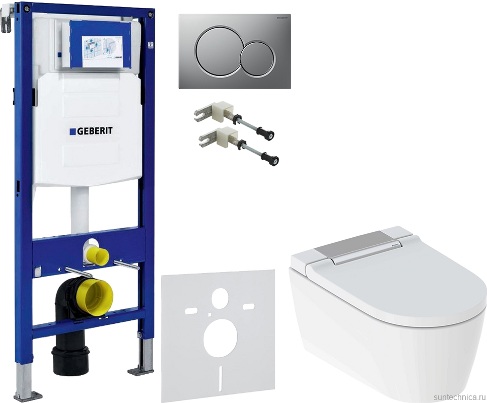 Комплект Умный унитаз Geberit AquaClean Sela 146.224.21.1 вставка глянцевый хром + Крепления Duofix 111.815.00.1 к стене + Звукоизоляция + Инсталляция UP 320 111.300.00.5 + Кнопка Sigma 01 115.770.JQ.5 лакированная, матовый хром