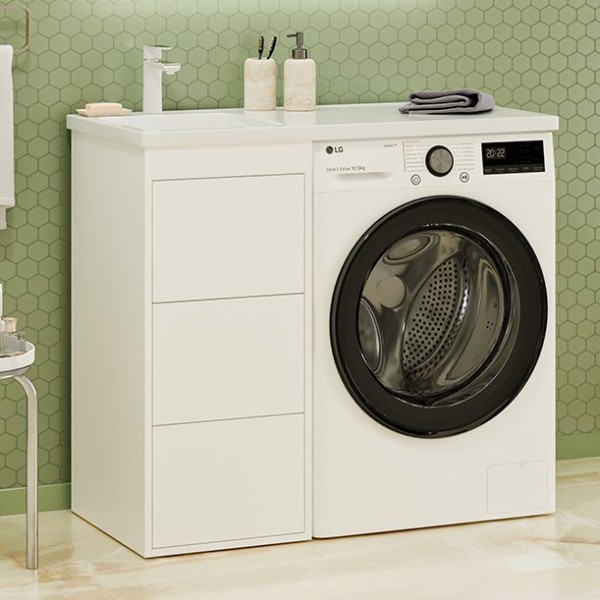 Тумба с раковиной Brevita Grafit 40 L под стиральную машину, раковина Kamilla белая