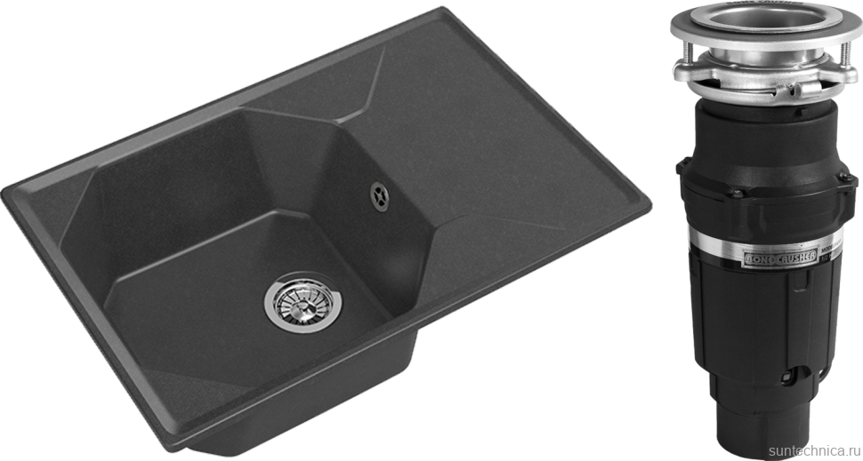 Комплект Мойка GranFest Unique GF-U-740L графит + Измельчитель Bone Crusher BC 610-AS