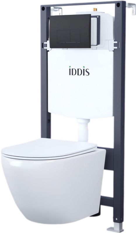 Комплект IDDIS BASBQ02i73 Унитаз подвесной, с микролифтом + Система инсталляции + Кнопка смыва матовая черная