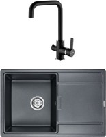 Комплект Мойка кухонная Paulmark Flugen 50-780 PM217850-BLM черный металлик + Смеситель Logas Lo213021-418 черный металлик + Фильтр Refine System