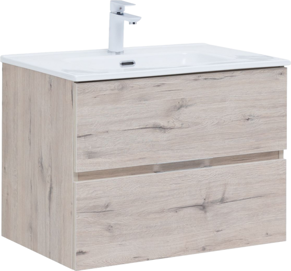 Тумба под раковину Aquanet Алвита 70 подвесная, дуб веллингтон белый, 2 ящика