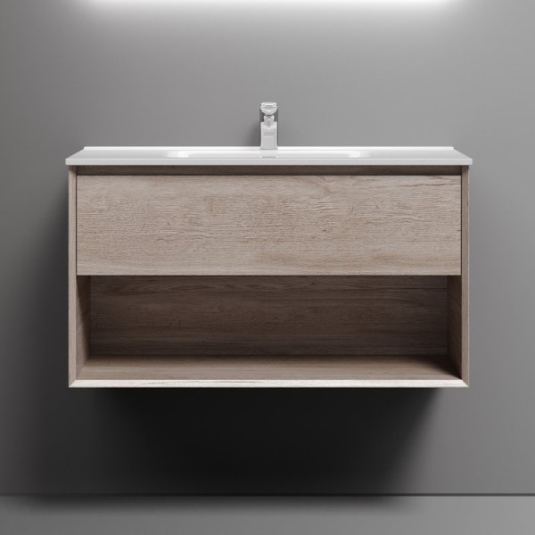 Тумба с раковиной Sancos Marmi 1.0 90 дуб галифакс натуральный, раковина CN7002