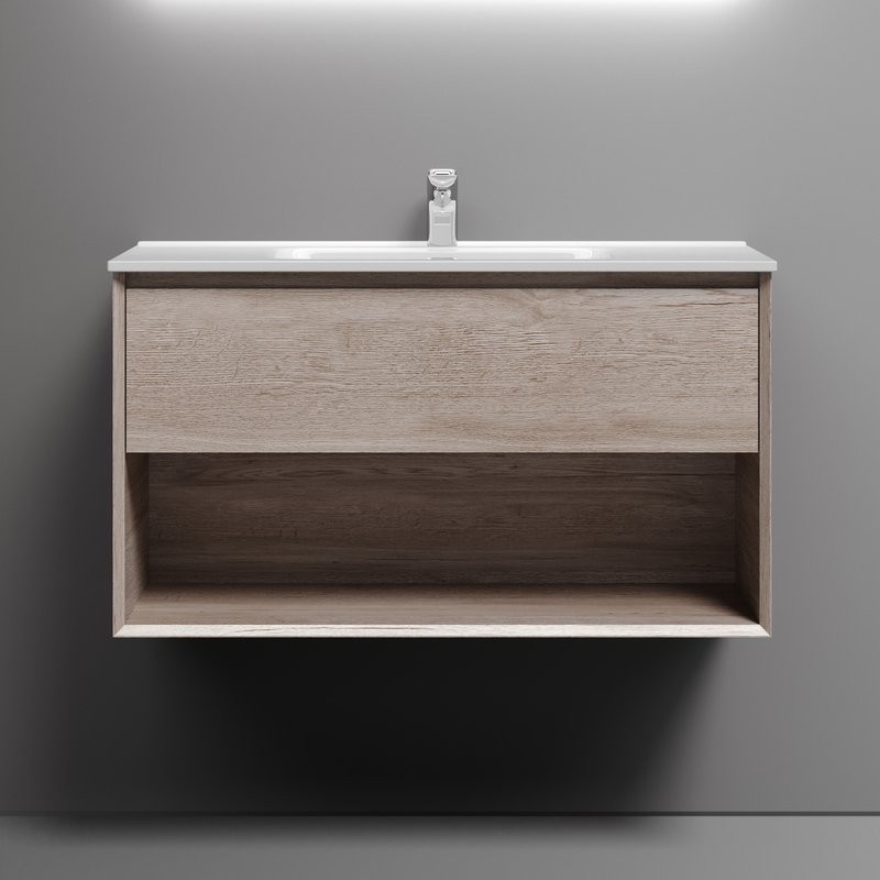 Тумба с раковиной Sancos Marmi 1.0 90 дуб галифакс натуральный, раковина CN7002