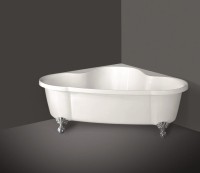 Акриловая ванна BelBagno BB07-CRM угловая, отдельностоящая, белая, четверть круга, на ножках ножки хром