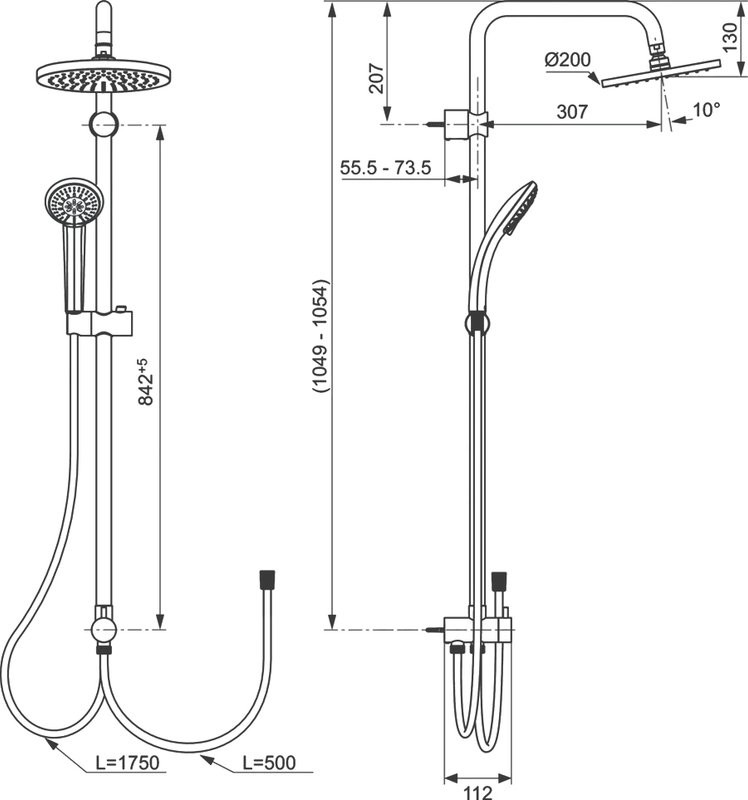 Душевой комплект Смеситель Ideal Standard Ceraline BC199AA + Стойка IdealRain A6281AA