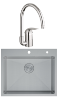 Комплект Мойка D&K DKS604504 сатин + Смеситель Grohe Euroeco