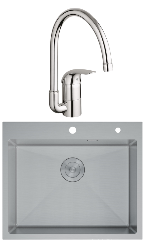 Комплект Мойка D&K DKS604504 сатин + Смеситель Grohe Euroeco