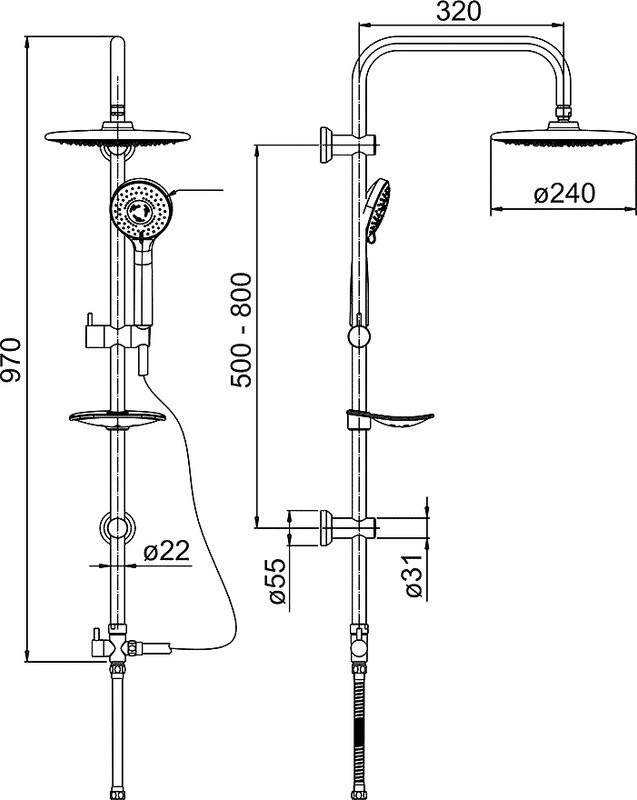 Душевой комплект Смеситель Paini Garda 76CR111 + Стойка RS 50CR191B0RS1P3