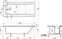 Ванна из искусственного камня Эстет Дельта 160x70 см, пристенная, на ножках