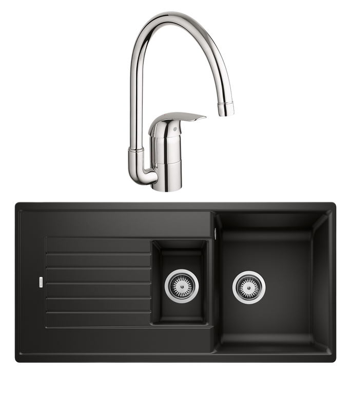 Комплект Мойка Blanco Zia 6S 526021 черная + Смеситель Grohe Euroeco