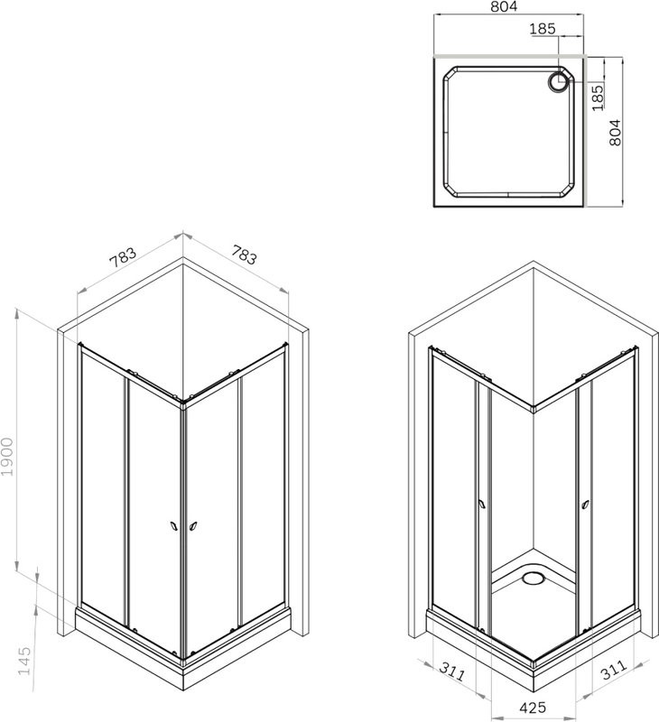 Душевой уголок AM.PM Sunny W87G-403-8080-MT 80x80 см, серебро