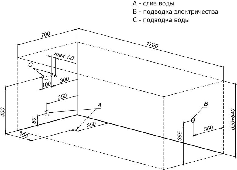 Акриловая ванна Aquanet Nord 170x70 см, пристенная, белая, на ножках