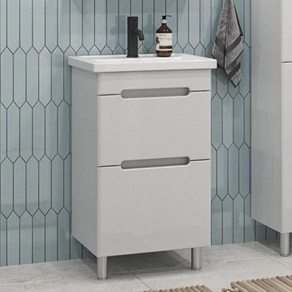 Тумба с раковиной SanStar Адель 50 напольная, белая, раковина Kirovit Фостер 50