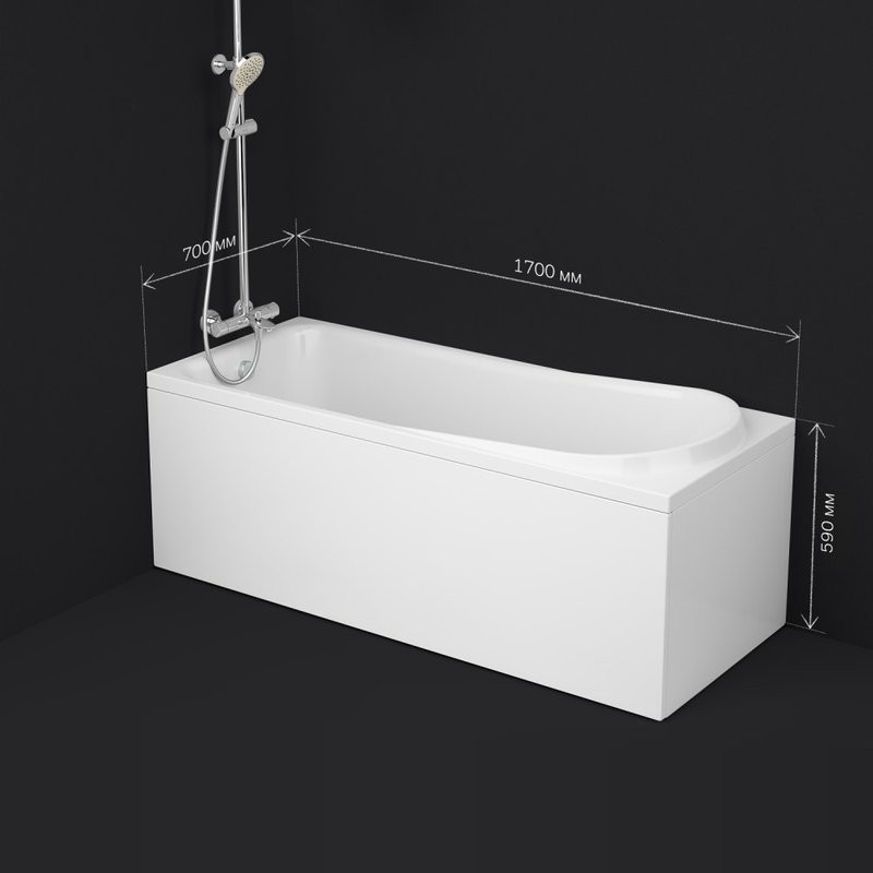 Акриловая ванна AM.PM Like 170x70 см, пристенная, белая, с каркасом