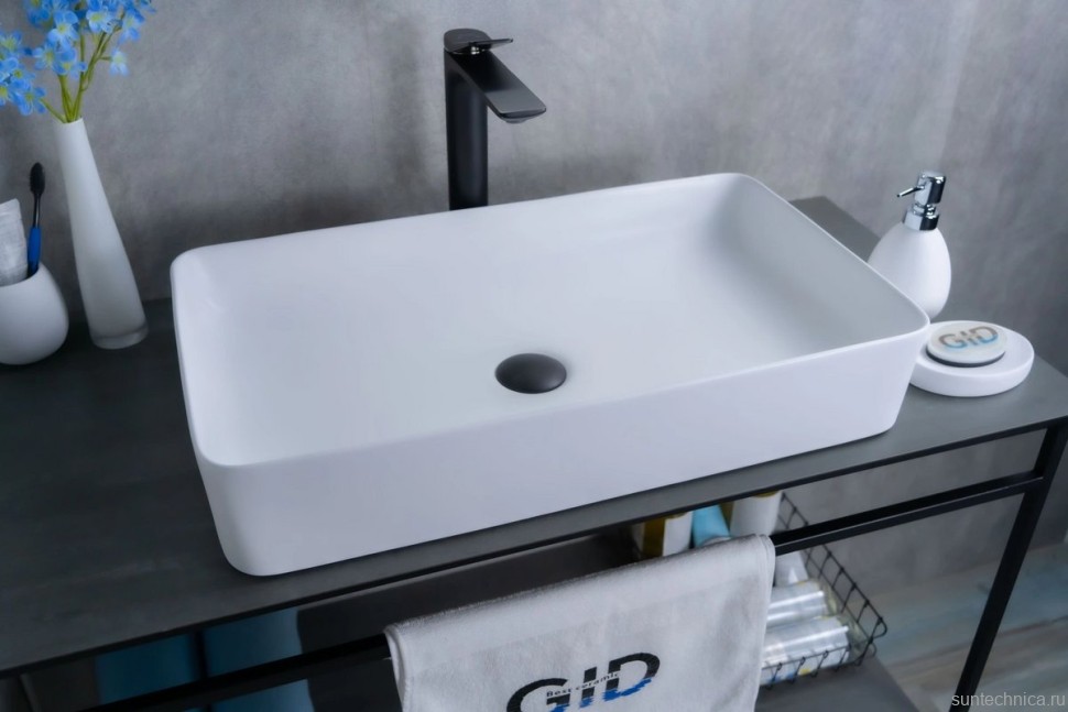 Накладная раковина GID Geometrico Wm9396 60 матовая белая, прямоугольная, фаянс