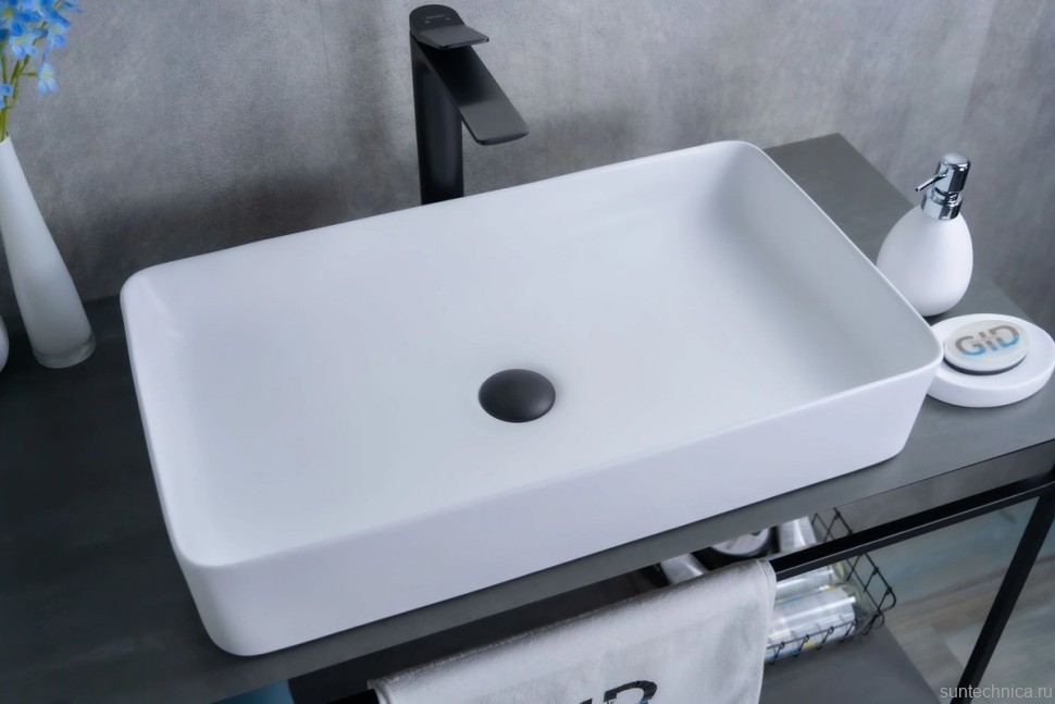 Накладная раковина GID Geometrico Wm9396 60 матовая белая, прямоугольная, фаянс