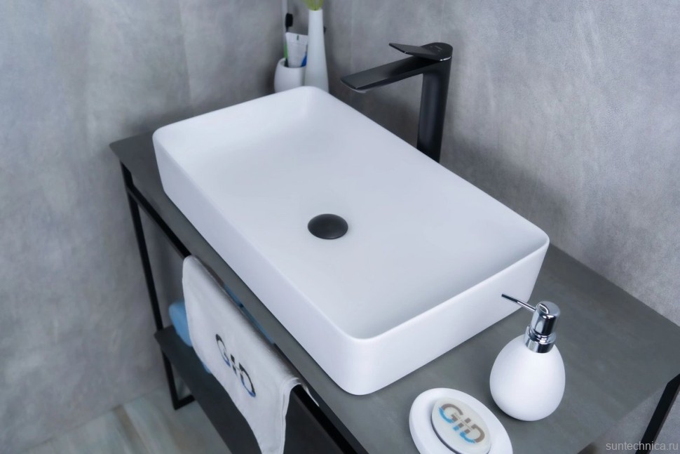 Накладная раковина GID Geometrico Wm9396 60 матовая белая, прямоугольная, фаянс