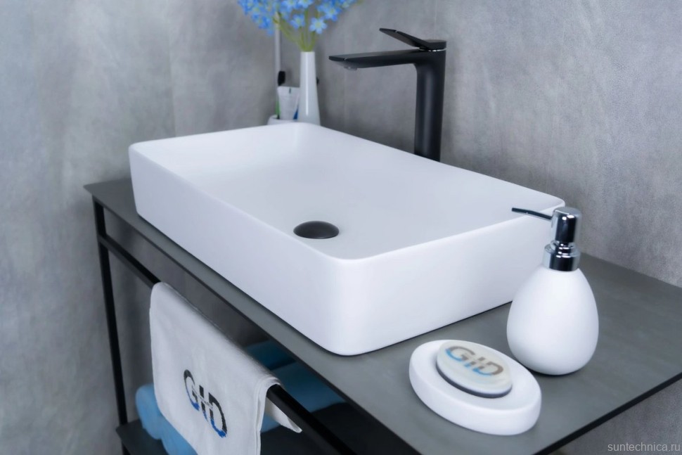 Накладная раковина GID Geometrico Wm9396 60 матовая белая, прямоугольная, фаянс