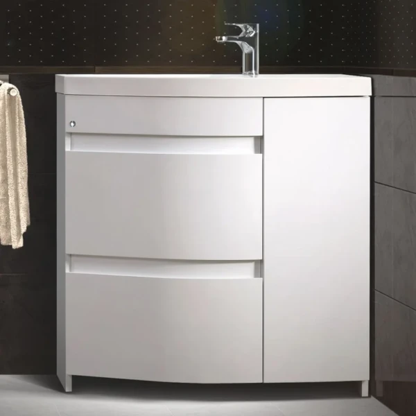 Тумба с раковиной Belux Токио 80 L напольная, белая глянцевая