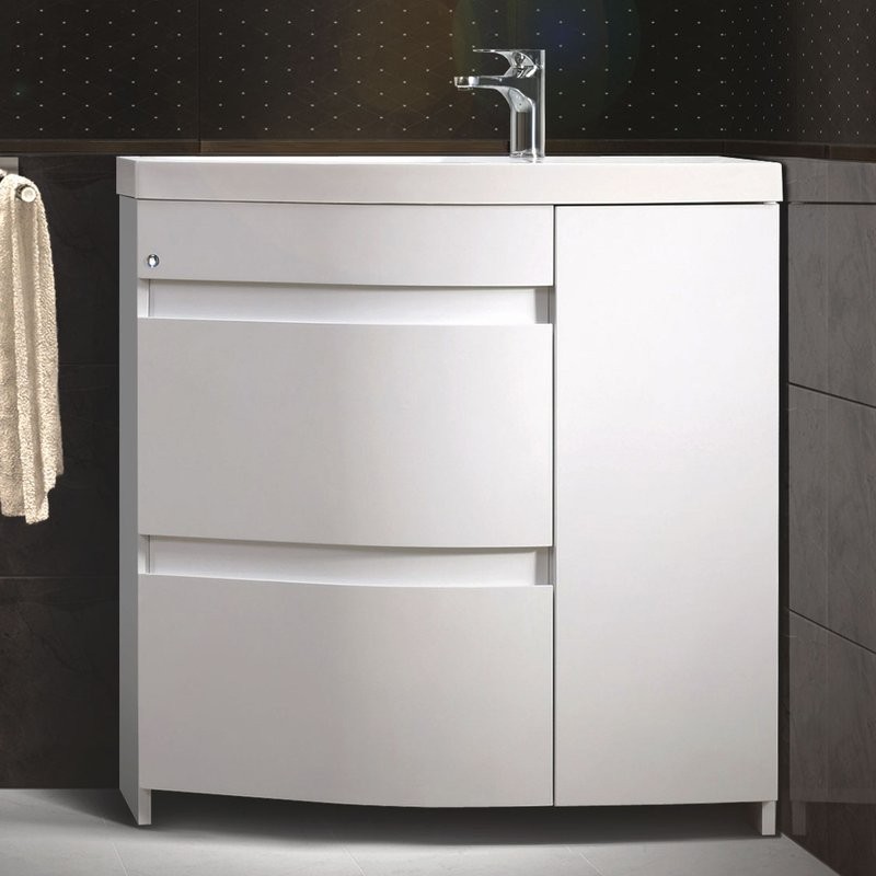 Тумба с раковиной Belux Токио 80 L напольная, белая глянцевая