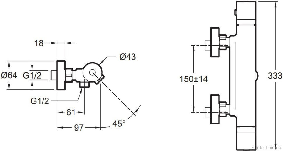 Душевой комплект Термостат Jacob Delafon Rivoli E24325-CP + Стойка Eo E11716-CP