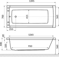 Акриловая ванна Excellent Aquaria WAEX.AQU14.SOFT 140x70 см, левая, встраиваемая, с гидромассажем, белая, с каркасом, со сливом-переливом