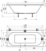 Акриловая ванна Ravak City 180x80 см, пристенная, белая, на ножках