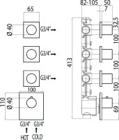 Термостатический смеситель встраиваемый Bossini OKI 3 Outlets LP Z031205 С ВНУТРЕННЕЙ ЧАСТЬЮ, хром