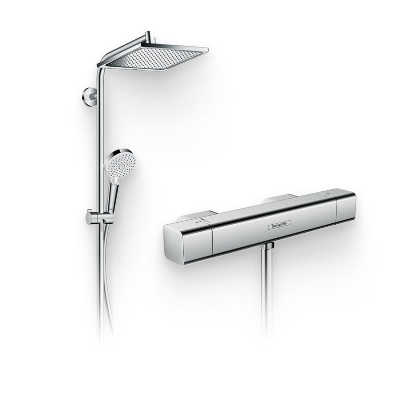 Душевой комплект Термостат Hansgrohe Ecostat E 15773000 для душа + Стойка Crometta E 240 1jet Showerpipe Reno 27289000 EcoSmart
