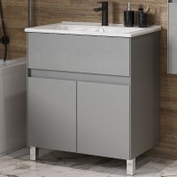 Тумба с раковиной AQUATON Форест 75 туманный серый, раковина Элина 75