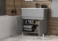 Тумба с раковиной AQUATON Форест 75 туманный серый, раковина Элина 75