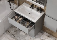 Тумба с раковиной AQUATON Форест 75 туманный серый, раковина Элина 75